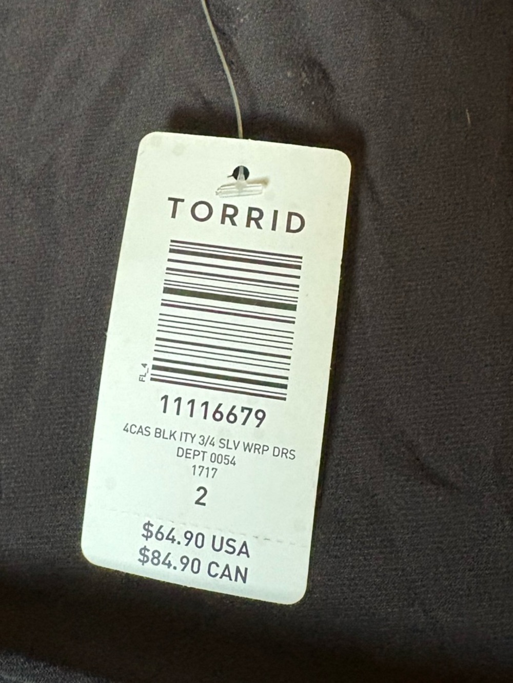 torrid Black Long-Sleeve Wrap Dress with Waist Tie - Picture 2 of 2